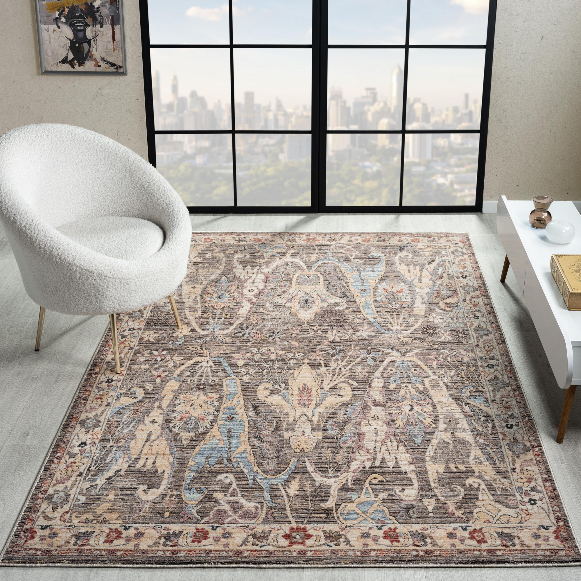 Alia 697g5 Traditional Border Rugs In Grey Anthra